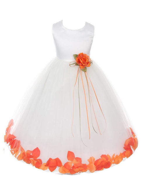 Girls Ivory Multi Color Satin Floral Petal Flower Girl Dress 2T-14 - SophiasStyle.com